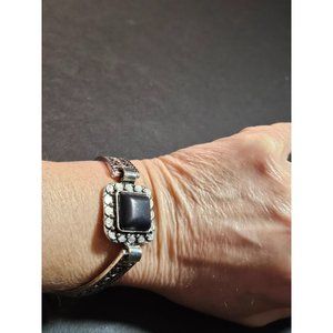 ***Final Sale*** Silver tone black semiprecious stone bracelet